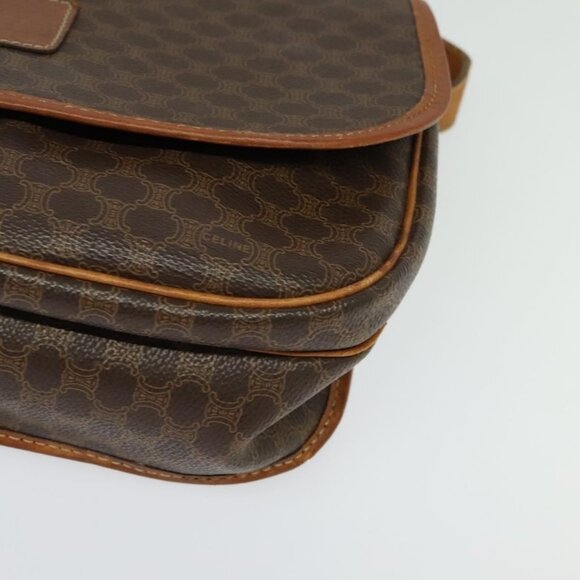 Authentic CELINE Macadam Canvas Shoulder Bag PVC Leather Brown Gold - Picture 7 of 16